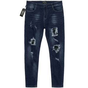 Unisex Retro-Distressed Slim Fit Jeans Dark