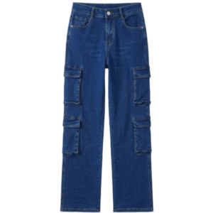 Female Multi-Pocket Utility Cargo Jeans Blue