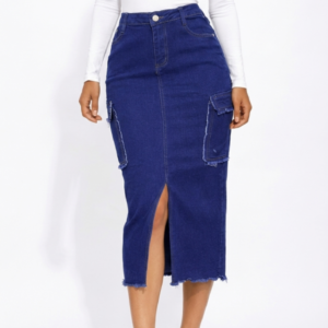 Womens Utility Cargo Denim Midi Skirt