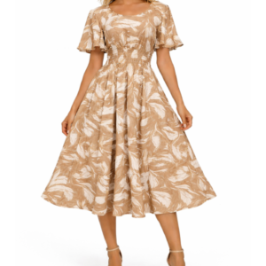 Womens Soft Botanical Smocked Midi Dress