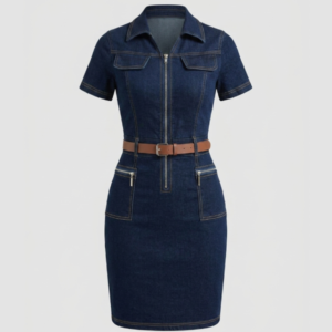 Womens Structured Denim Zip-Up Midi Dress