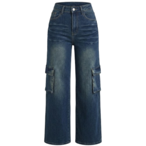 Female Wide-Leg Cargo Jeans Dark